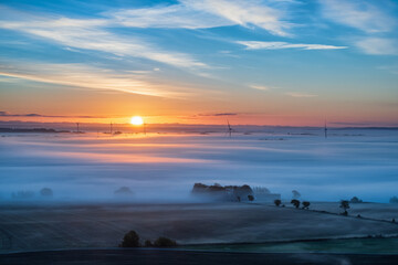 Morning light at a rural landscape with fog