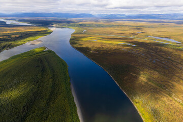 Beautiful landscape view of Kobuk Valley National Park in the arctic of Alaska, one of the least visited national parks in the United States. 