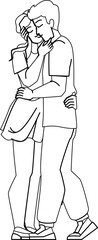 couple kissing line pencil drawing vector. love woman man, young hug relationship, romance couple kissing character. people Illustration