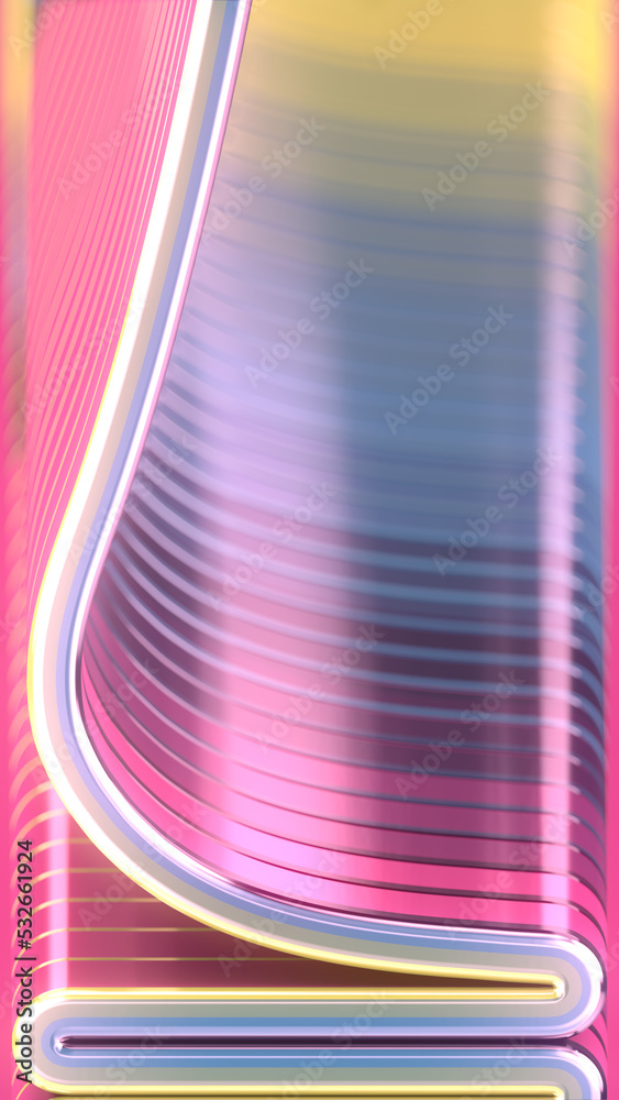 Poster Abstract flow of multi-colored metallic lines. Modern 3d rendering graphic concept. Futuristic digital illustration