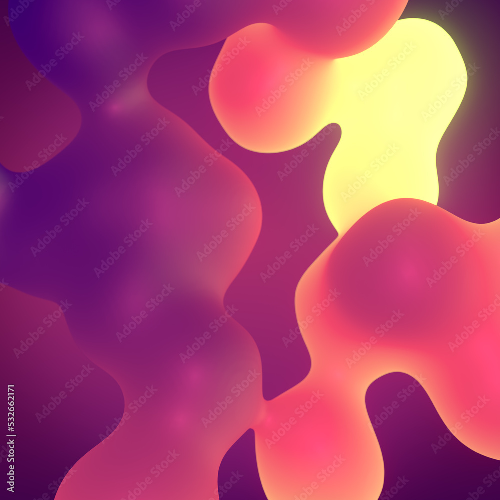 Poster Magical liquid drops look like a lava lamp. 3d rendering digital illustration. Trendy abstract pattern design