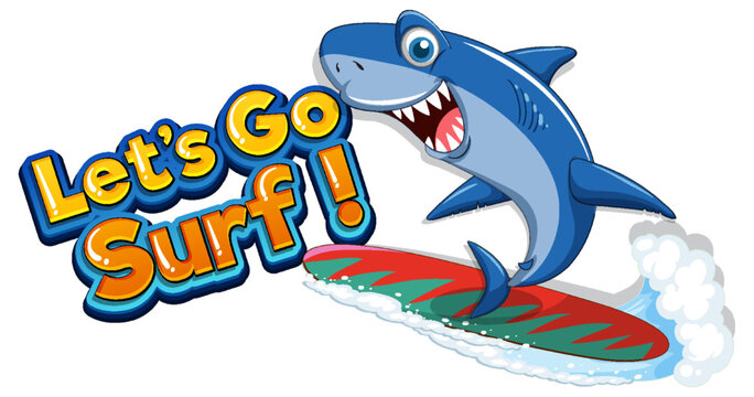 Cute shark surfing cartoon icon