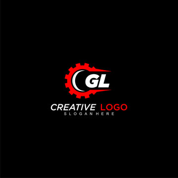 GL initial monogram for automotive logo with gear wheel image design vector