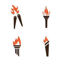 Fire torch with flame flat icons set. Collection of symbol flaming, illustration
