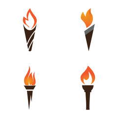 Fire torch with flame flat icons set. Collection of symbol flaming, illustration