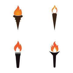 Fire torch with flame flat icons set. Collection of symbol flaming, illustration