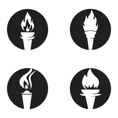 Fire torch with flame flat icons set. Collection of symbol flaming, illustration