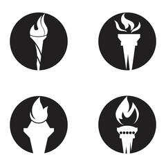 Fire torch with flame flat icons set. Collection of symbol flaming, illustration