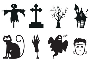 halloween flat black stickers boo and dark house in vector