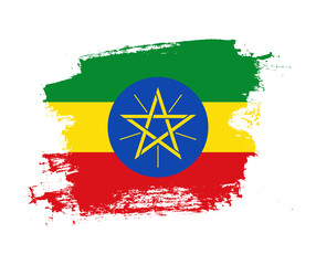 Artistic Ethiopia national flag design on painted brush concept