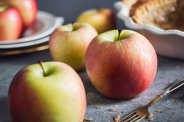 Fresh red apples on the table, food photography and illustration