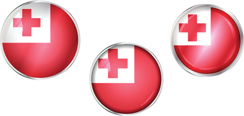 Round national flag pin of Tonga.Circular vector flag of Tonga