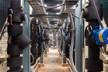 Aerial view of chilled water fan coil unit air conditioner is water cooling tower air chiller HVAC system