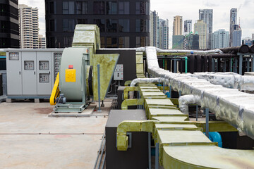 Aerial view of chilled water fan coil unit air conditioner is water cooling tower air chiller HVAC system