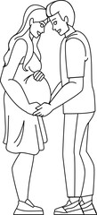 couple pregnant line pencil drawing vector. woman pregnancy, love happy baby, man family, young husband, wife mother belly couple pregnant character. people Illustration