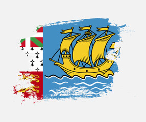 Artistic Saint Pierre and Miquelon national flag design on painted brush concept