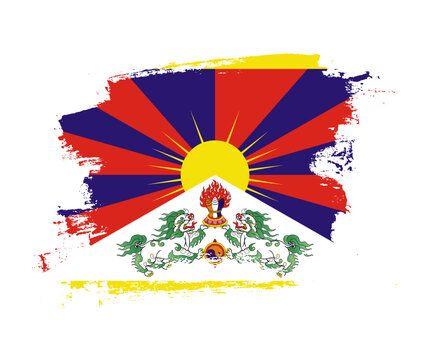 Artistic Tibet National Flag Design On Painted Brush Concept