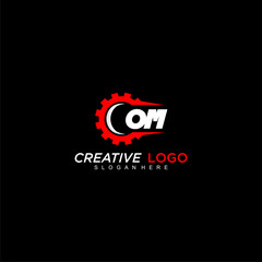 Fototapeta na wymiar OM initial monogram for automotive logo with gear wheel image design vector
