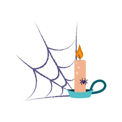 Candle next to the web and spider