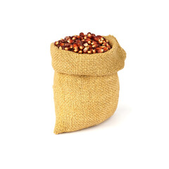 baggy sack of corn on white background. brown corn kernels