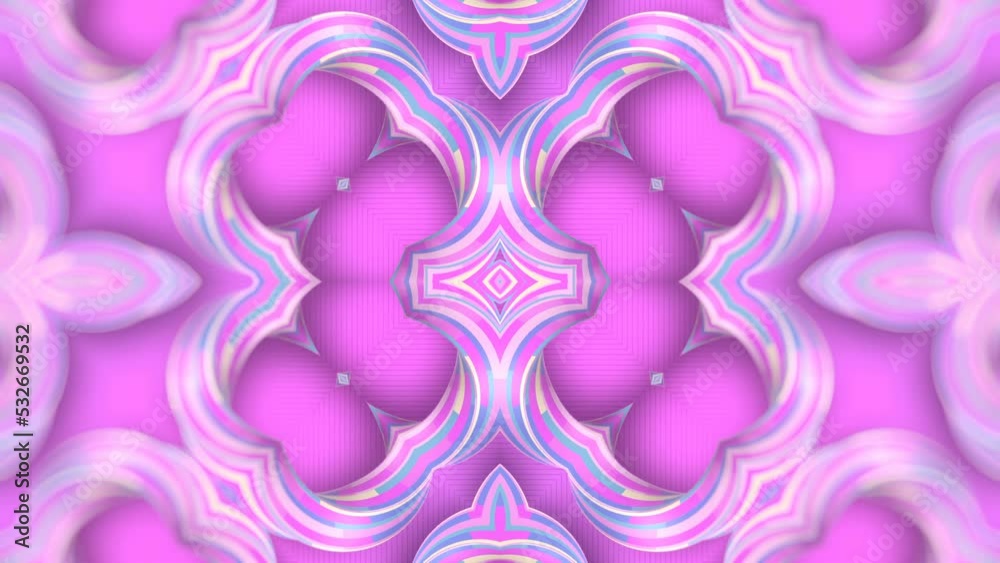 Poster Psychedelic pattern from a group of twisted shapes in neon color. Bright abstract background. 3d rendering pattern in modern style. Digital seamless loop animation. 4K, Ultra HD resolution
