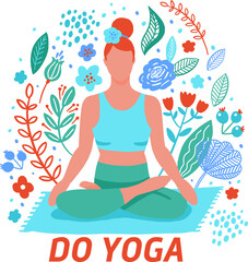 Yoga girl in doodle style. cute cartoon illustrations hand-drawn people