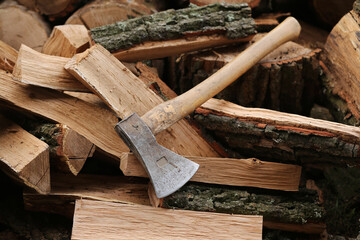 A heavy ax for chopping oak firewoods. 