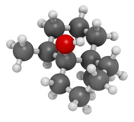 Geosmin earthy flavor molecule. Responsible for the typical taste of beetroot. 3D rendering. Atoms are represented as spheres with conventional color coding