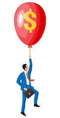 Businessman in suit flying a balloon