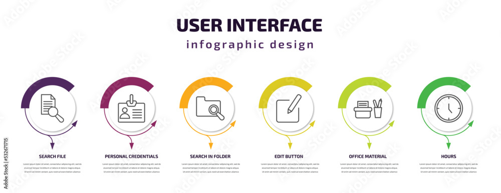 Poster user interface infographic template with icons and 6 step or option. user interface icons such as se