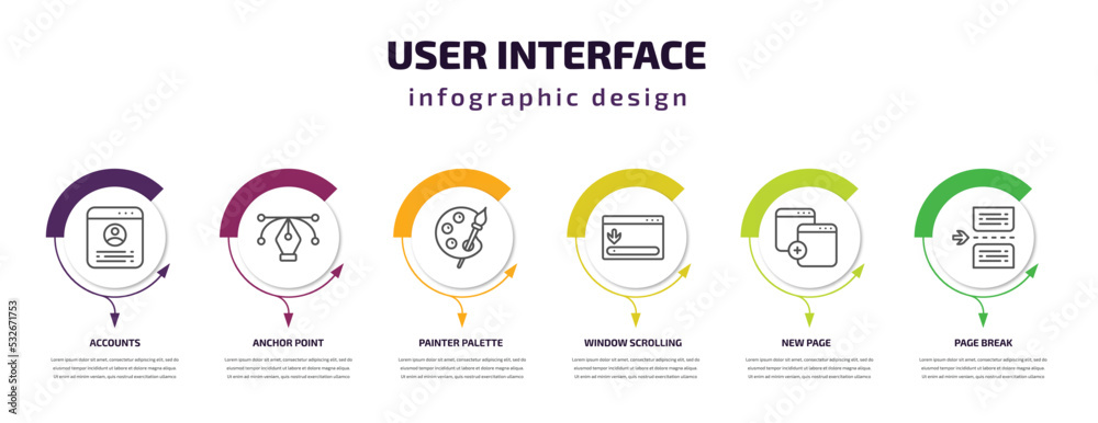 Poster user interface infographic template with icons and 6 step or option. user interface icons such as ac
