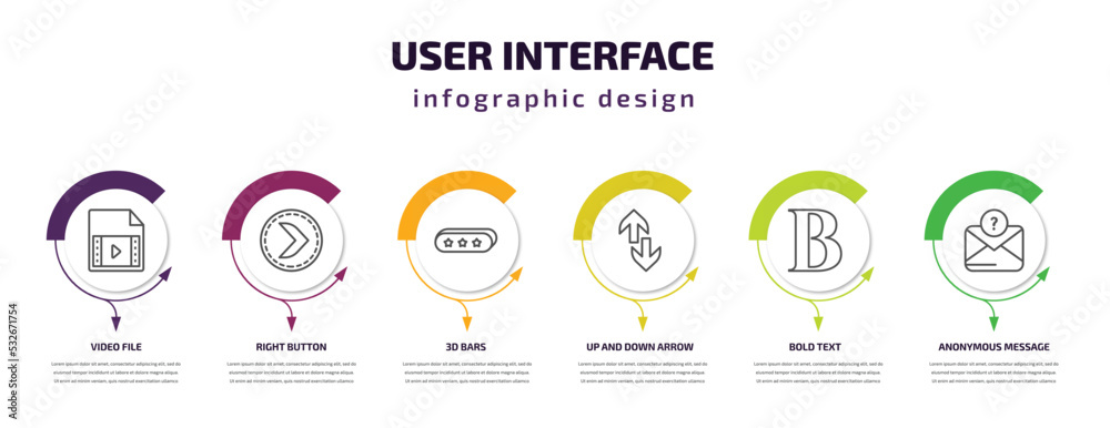 Poster user interface infographic template with icons and 6 step or option. user interface icons such as vi
