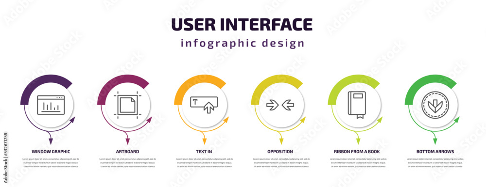Poster user interface infographic template with icons and 6 step or option. user interface icons such as wi