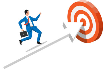 Businessman on chart ladder is fast running