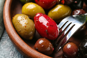 Plate of delicious olives, closeup