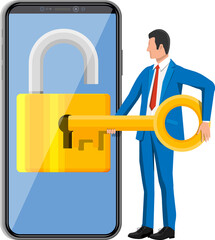 Thief or hacker use key to open smartphone.