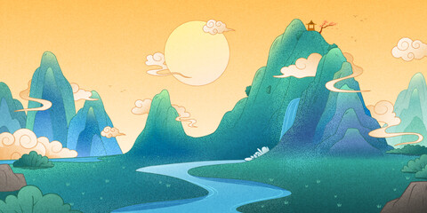 Modern Chinese landscape background