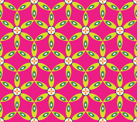 Abstract Retro Geometric Floral Tile Style Seamless Pattern Trendy Fashion Colors Perfect for Allover Fabric Print or Wrapping Paper Elegant Minimal Art Design