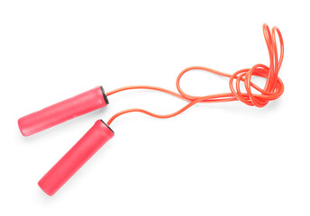 Red skipping rope on white background