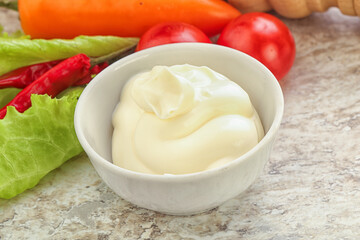 Organic mayonnaise sauce in the bowl