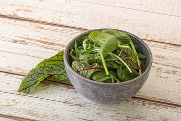 Green mix salad in the bowl