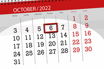 Calendar 2022, deadline, day, month, page, organizer, date, october, thursday, number 6