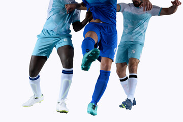 Football scene with competing soccer players at the stadium