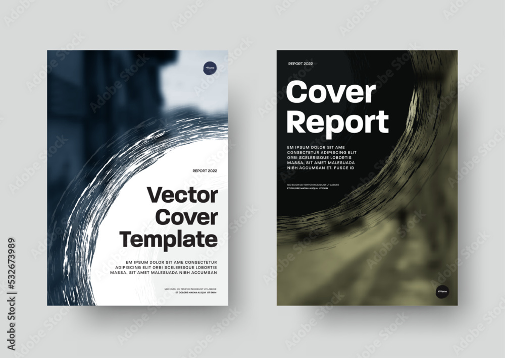 Poster vector cover template with round grunge elements for photo. report design in white and black color. 
