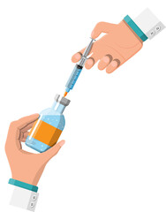 Ampoule and syringe in hand