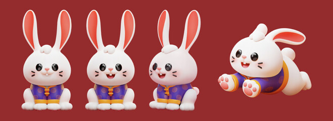 3d cute rabbits set