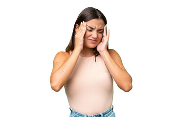Young beautiful brunette woman over isolated background