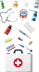 Medical first aid kit with different pills devices