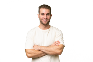 Young handsome blonde man over isolated background