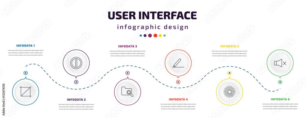 Poster user interface infographic element with icons and 6 step or option. user interface icons such as cro